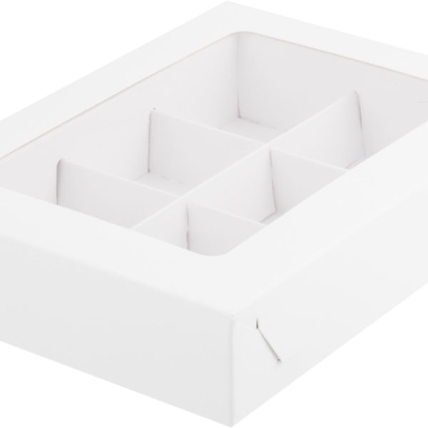 Коробка на 6 конфет с окном (белая), 155*115*30 мм