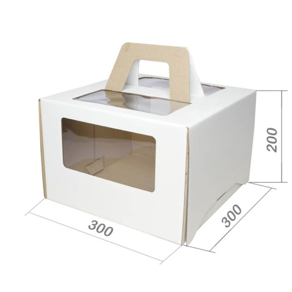 Коробка для торта 300*300*200 с окном, с ручками