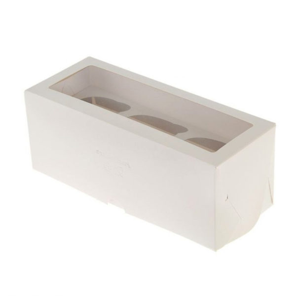 Коробка на 3 капкейка БЕЛАЯ с ОКНОМ