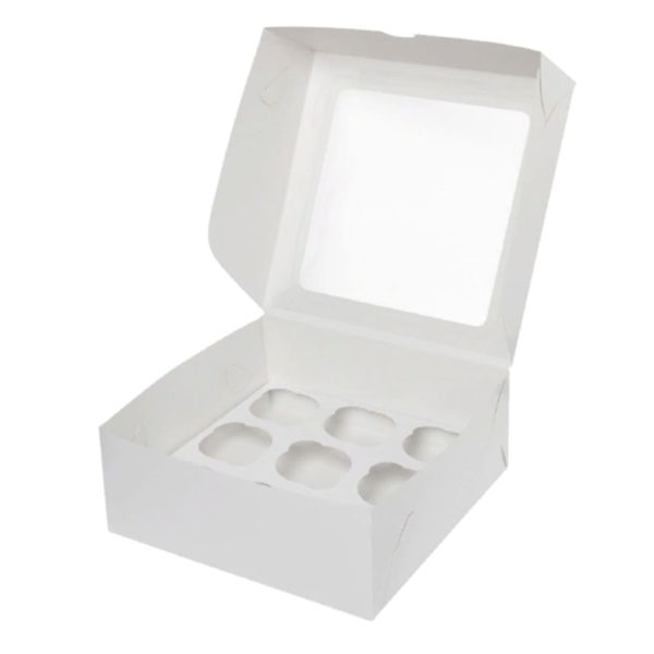 Коробка на 9 капкейк БЕЛАЯ с ПРЯМОУГОЛЬНЫМ ОКНОМ