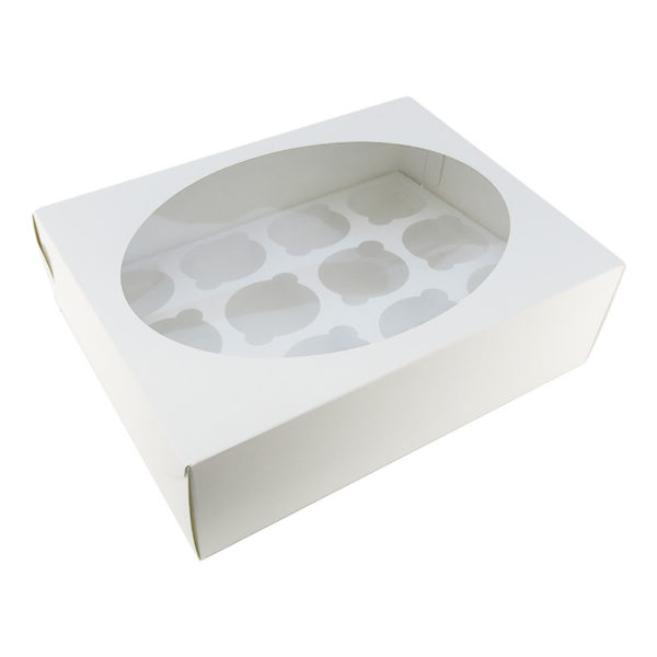 Коробка на 12 капкейков БЕЛАЯ с КРУГЛЫМ ОКНОМ