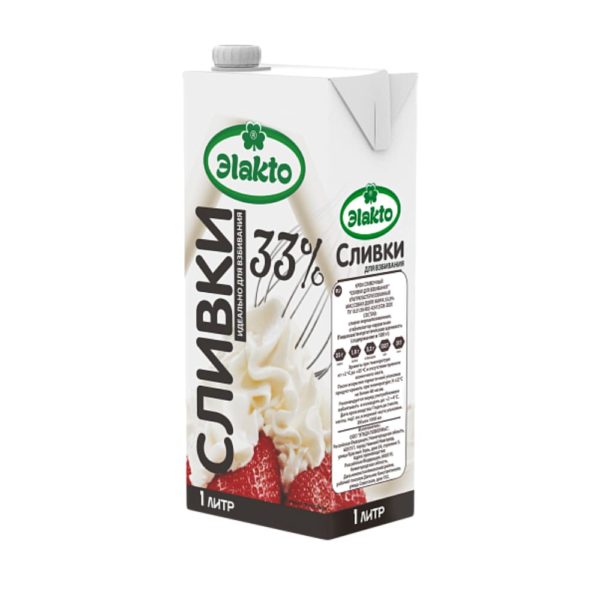 Сливки "Элакто" натуральные у/п 33%, 1000 мл