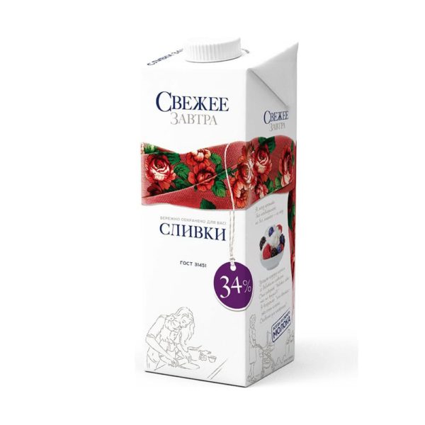 Сливки "СВЕЖЕЕ ЗАВТРА" натуральные у/п 34% 1000 мл