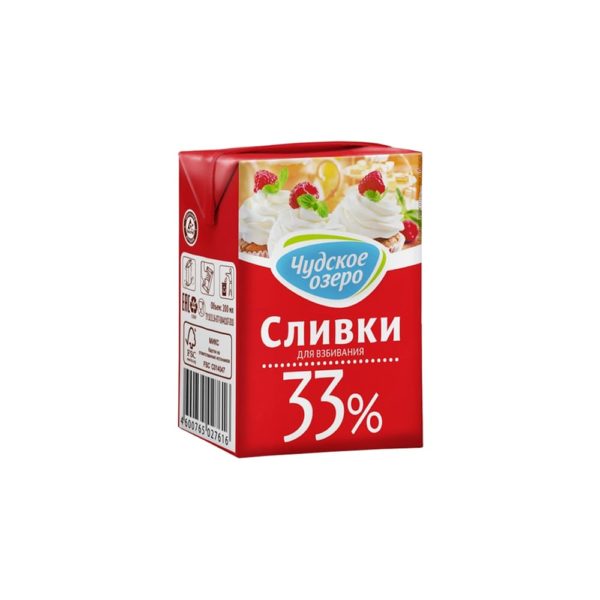 Сливки "ЧУДСКОЕ ОЗЕРО" натуральные у/п 33% 200 мл