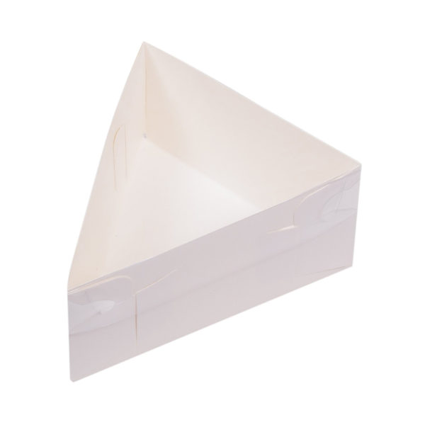Коробка под кусочек торта с платиковой крышкой 140*140*120*70 мм (белая)