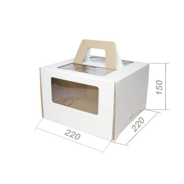 Коробка для торта 220*220*150 с окном, с ручками