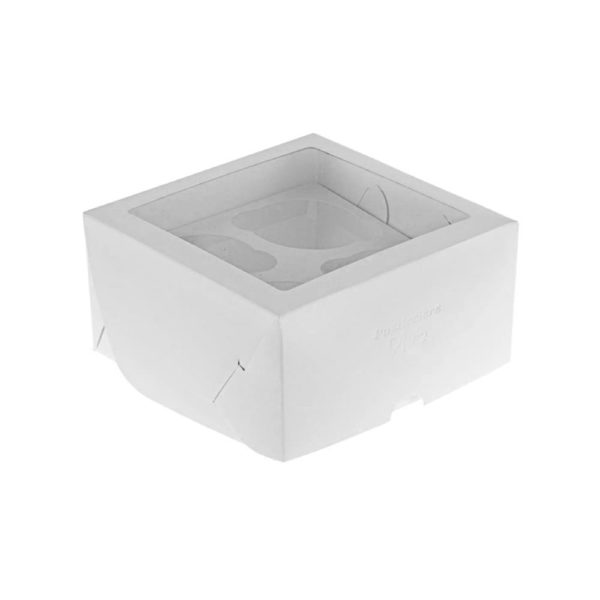 Коробка на 4 капкейка БЕЛАЯ с ПРЯМОУГОЛЬНЫМ ОКНОМ