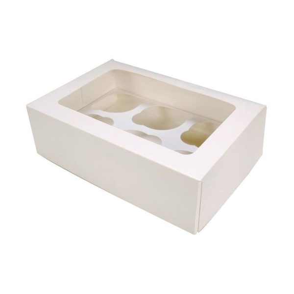 Коробка на 6 капкейков БЕЛАЯ с ПРЯМОУГОЛЬНЫМ ОКНОМ