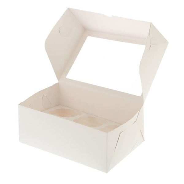Коробка на 6 капкейков БЕЛАЯ с ПРЯМОУГОЛЬНЫМ ОКНОМ