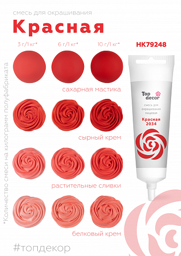 Краситель гелевый КРАСНАЯ "TopDecor", 100г. (Топдекор) пищевой